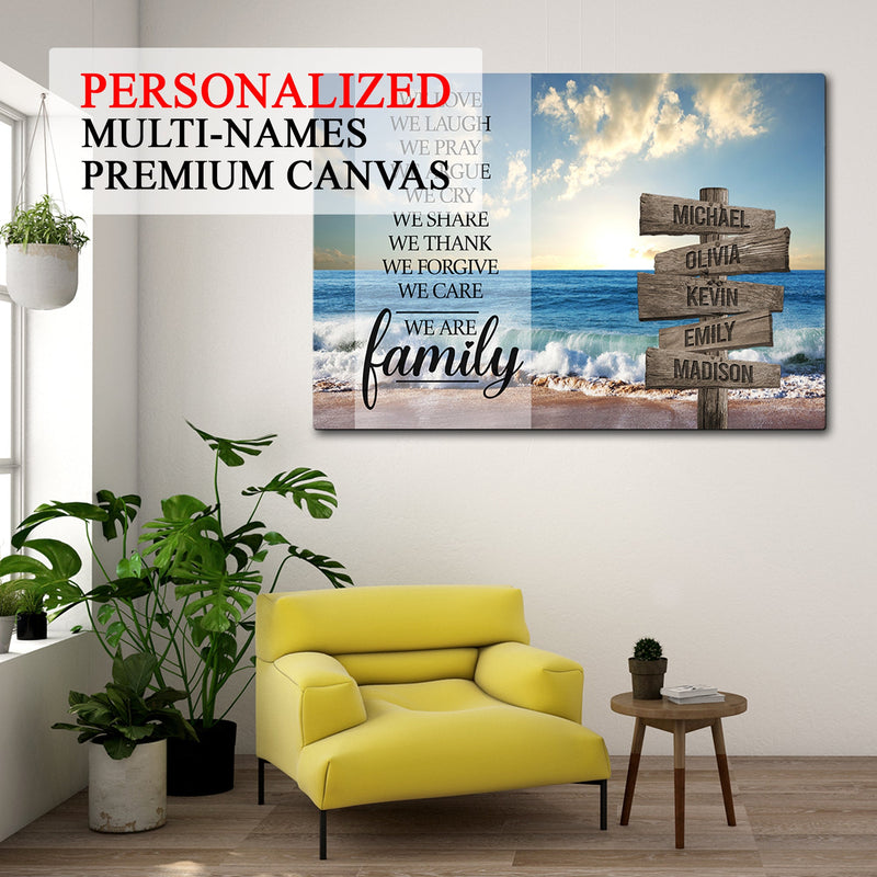 Personalized Family Name Sign Beach Canvas Wall Art, Love Never End, Custom Street Sign, Wedding Gift, Anniversary Gift For Him Her Mom Dad CANLA15_Multi Name Canvas