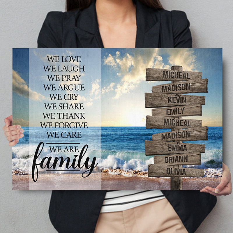 Personalized Family Name Sign Beach Canvas Wall Art, Love Never End, Custom Street Sign, Wedding Gift, Anniversary Gift For Him Her Mom Dad CANLA15_Multi Name Canvas