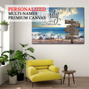 Personalized Family Name Sign Beach Canvas Wall Art, Love Never End, Custom Street Sign, Wedding Gift, Anniversary Gift For Him Her Mom Dad CANLA15_Multi Name Canvas