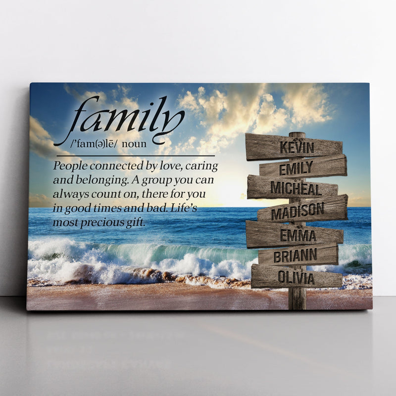 Personalized Family Name Sign Beach Canvas Wall Art, We Are Family, Custom Street Sign, Wedding Gift, Anniversary Gift For Him Her Mom Dad CANLA15_Multi Name Canvas