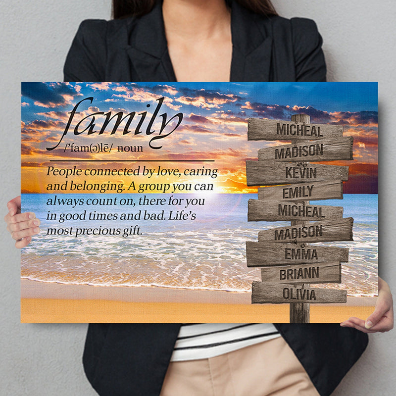 Personalized Family Name Sign Canvas Wall Art Custom Street Sign Sunset Beach Family Definition Wedding Anniversary Gift For Him Her Mom Dad CANLA15_Multi Name Canvas