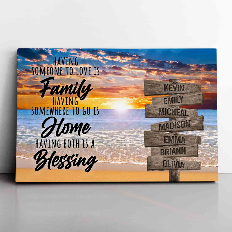 Personalized Family Name Sign Canvas Wall Art, Custom Street Sign, Sunset Beach Home Blessing, Wedding Anniversary Gift For Him Her Mom Dad CANLA15_Multi Name Canvas
