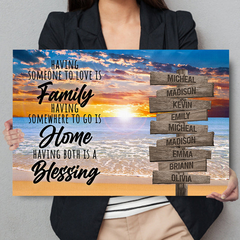 Personalized Family Name Sign Canvas Wall Art, Custom Street Sign, Sunset Beach Home Blessing, Wedding Anniversary Gift For Him Her Mom Dad CANLA15_Multi Name Canvas