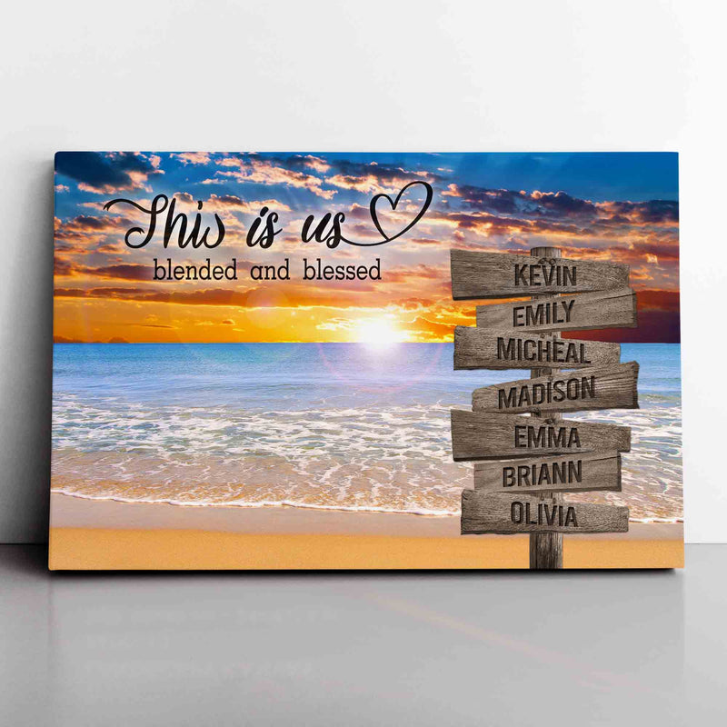 Personalized Family Name Sign Canvas Wall Art, Custom Street Sign, Sunset Beach This Is Us Wedding Gift Anniversary Gift For Him Her Mom Dad CANLA15_Multi Name Canvas
