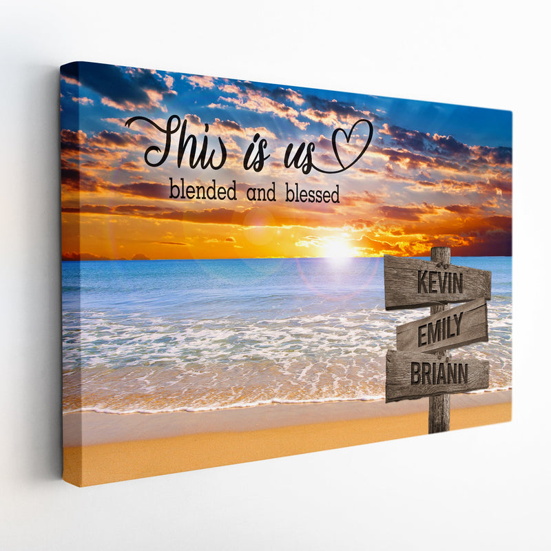 Personalized Family Name Sign Canvas Wall Art, Custom Street Sign, Sunset Beach This Is Us Wedding Gift Anniversary Gift For Him Her Mom Dad CANLA15_Multi Name Canvas