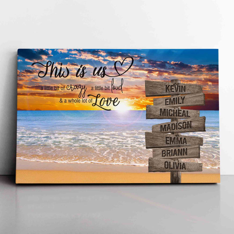 Personalized Family Name Sign Canvas Wall Art Custom Street Sign, Sunset Beach This Is Us, Wedding Gift Anniversary Gift For Him Her Mom Dad CANLA15_Multi Name Canvas