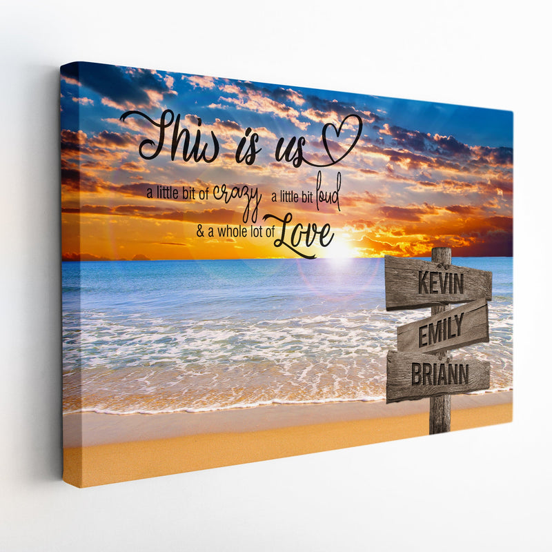 Personalized Family Name Sign Canvas Wall Art Custom Street Sign, Sunset Beach This Is Us, Wedding Gift Anniversary Gift For Him Her Mom Dad CANLA15_Multi Name Canvas