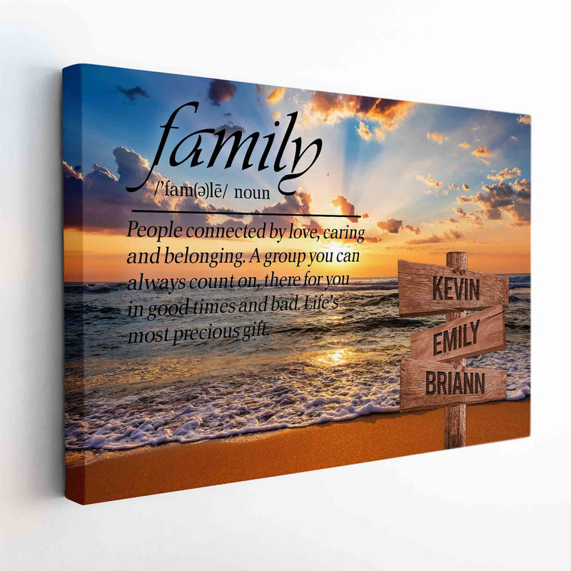 Personalized Family Name Sign Canvas Wall Art Custom Street Sign Wedding Anniversary Gift For Him Her Mom Dad Sunset Beach Family Definition CANLA15_Multi Name Canvas