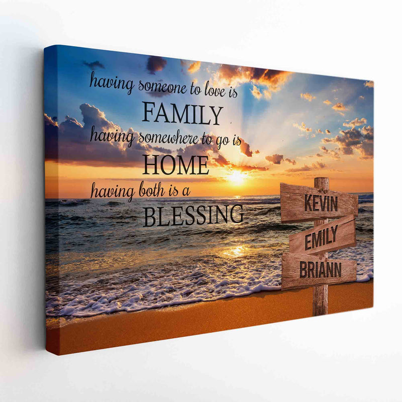 Personalized Family Name Sign Canvas Wall Art, Custom Street Sign, Wedding Anniversary Gift For Him Her Mom Dad, Sunset Beach Home Blessing CANLA15_Multi Name Canvas