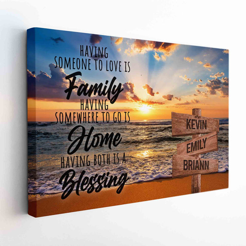 Personalized Family Name Sign Canvas Wall Art, Custom Street Sign, Wedding Anniversary Gift For Him Her Mom Dad, Sunset Beach Home Blessing CANLA15_Multi Name Canvas