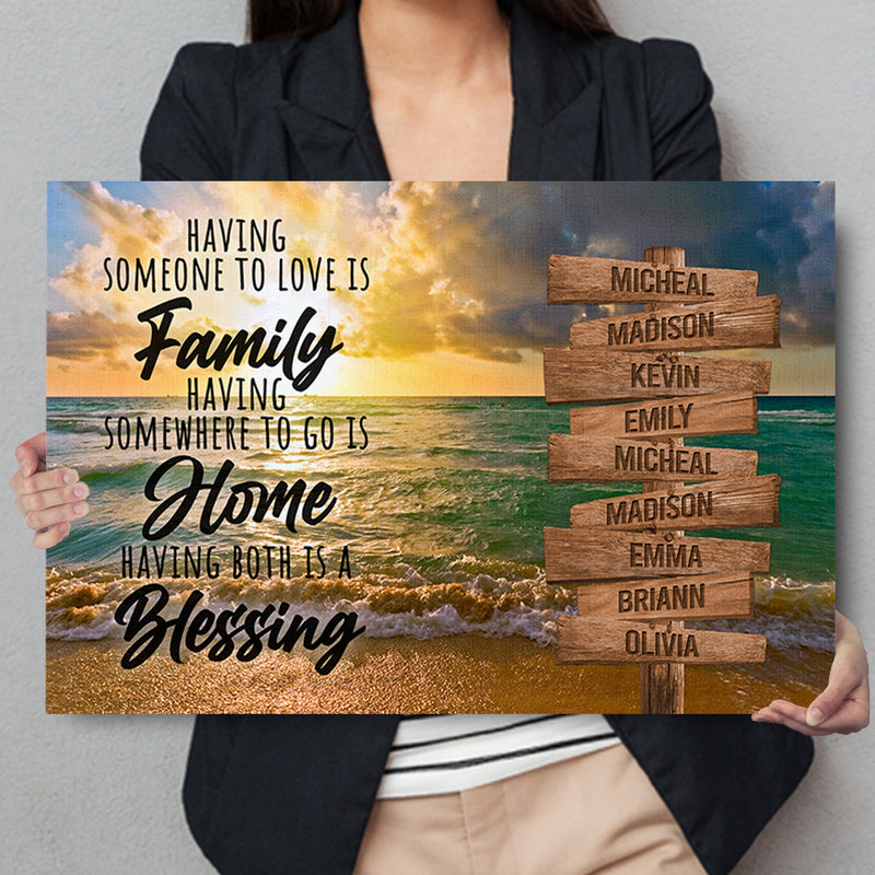 Personalized Family Name Sign Canvas Wall Art - Custom Street Sign, Wedding Anniversary Gift For Him Her Mom Dad, Sunset Beach Home Blessing CANLA15_Multi Name Canvas