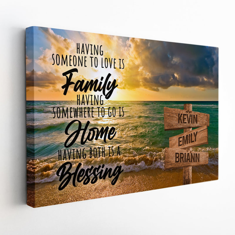 Personalized Family Name Sign Canvas Wall Art - Custom Street Sign, Wedding Anniversary Gift For Him Her Mom Dad, Sunset Beach Home Blessing CANLA15_Multi Name Canvas