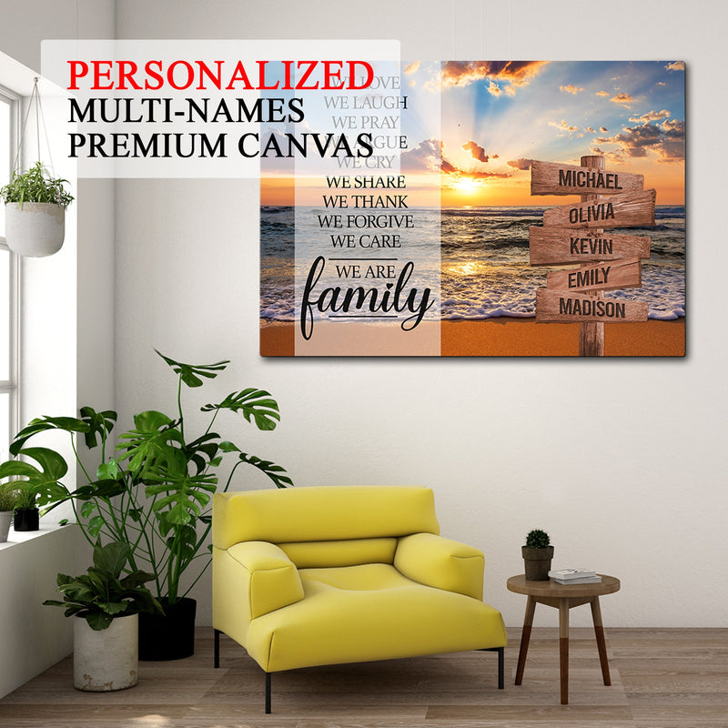 Personalized Family Name Sign Canvas Wall Art, Custom Street Sign, Wedding Anniversary Gift For Him Her Mom Dad, Sunset Beach We Are Family CANLA15_Multi Name Canvas