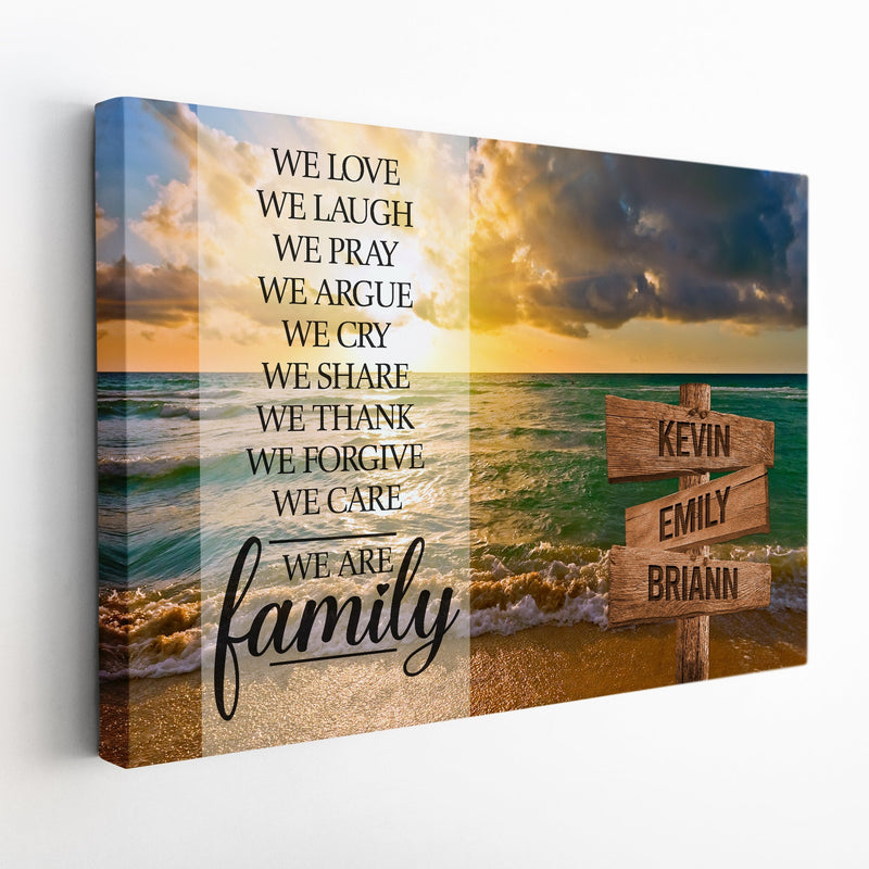 Personalized Family Name Sign Canvas Wall Art, Custom Street Sign, Wedding Anniversary Gift For Him Her Mom Dad, Sunset Beach We Are Family CANLA15_Multi Name Canvas