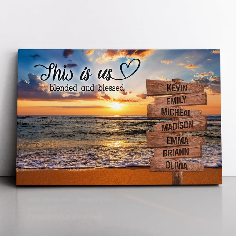 Personalized Family Name Sign Canvas Wall Art, Custom Street Sign Wedding Gift Anniversary Gift For Him Her Mom Dad, Sunset Beach This Is Us CANLA15_Multi Name Canvas