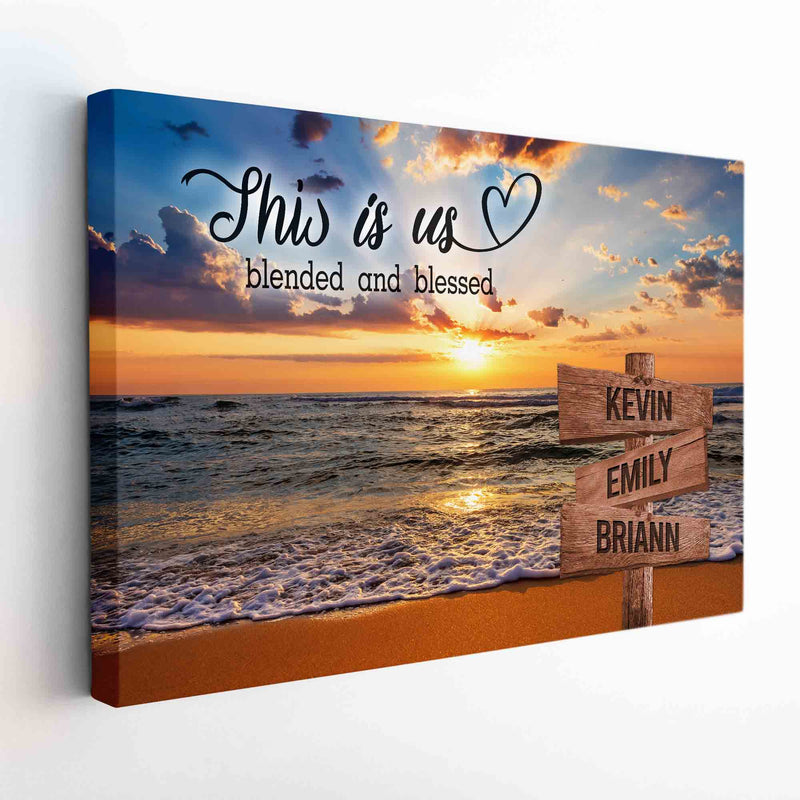 Personalized Family Name Sign Canvas Wall Art, Custom Street Sign Wedding Gift Anniversary Gift For Him Her Mom Dad, Sunset Beach This Is Us CANLA15_Multi Name Canvas
