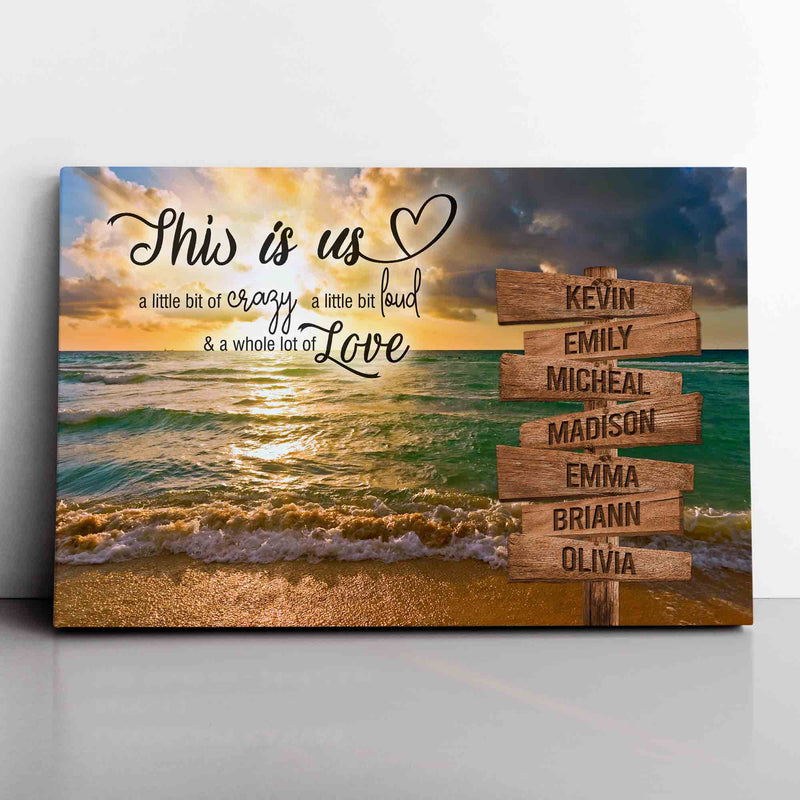 Personalized Family Name Sign Canvas Wall Art Custom Street Sign, Wedding Gift Anniversary Gift For Him Her Mom Dad, Sunset Beach This Is Us CANLA15_Multi Name Canvas