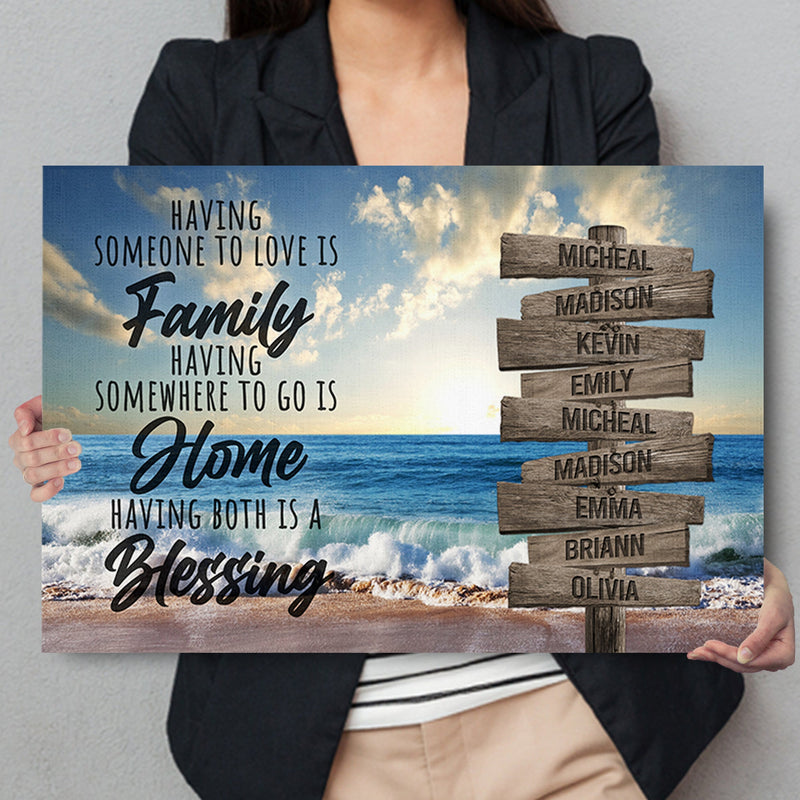 Personalized Family Name Sign Canvas Wall Art Decor, Family Home Blessing, Custom Street Sign, Wedding Anniversary Gift For Him Her Mom Dad CANLA15_Multi Name Canvas