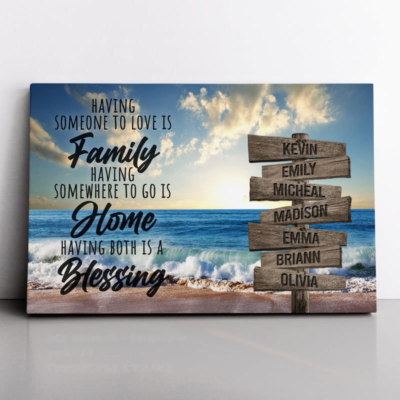 Personalized Family Name Sign Canvas Wall Art Decor, Family Home Blessing, Custom Street Sign, Wedding Anniversary Gift For Him Her Mom Dad CANLA15_Multi Name Canvas
