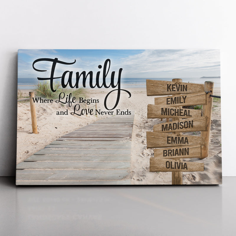 Personalized Family Name Sign Canvas Wall Art Decor, Love Never End, Custom Street Sign, Wedding Gift, Anniversary Gift For Him Her Mom Dad CANLA15_Multi Name Canvas