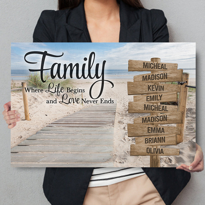 Personalized Family Name Sign Canvas Wall Art Decor, Love Never End, Custom Street Sign, Wedding Gift, Anniversary Gift For Him Her Mom Dad CANLA15_Multi Name Canvas