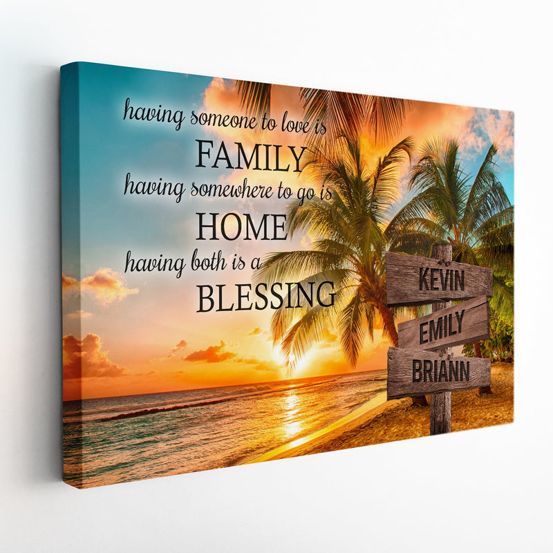 Personalized Family Name Sign Canvas Wall Art, Sky Sunset Palm Beach, Custom Street Sign, Wedding Gift, Anniversary Gift For Him Her Mom Dad CANLA15_Multi Name Canvas