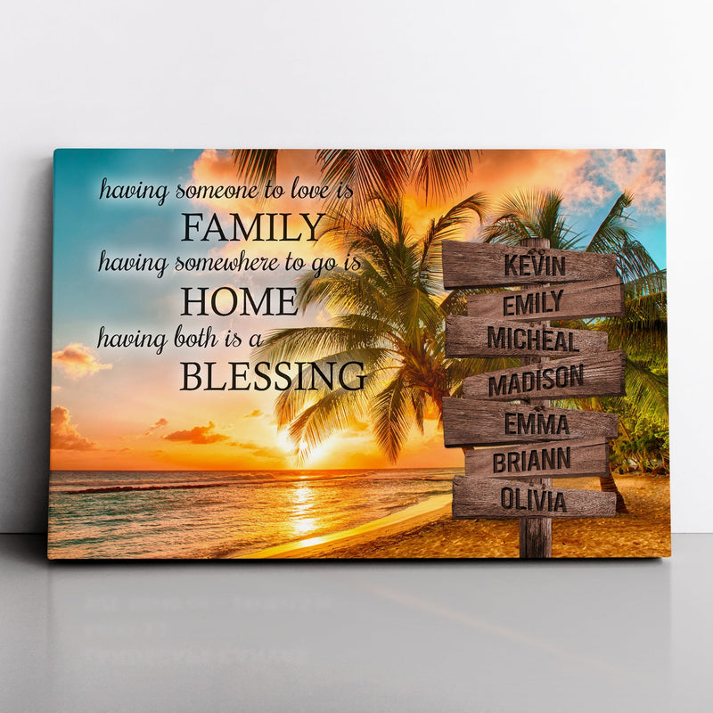 Personalized Family Name Sign Canvas Wall Art, Sky Sunset Palm Beach, Custom Street Sign, Wedding Gift, Anniversary Gift For Him Her Mom Dad CANLA15_Multi Name Canvas