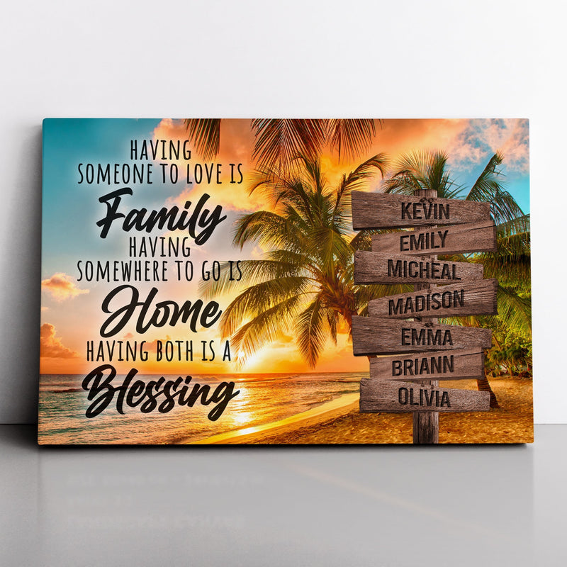 Personalized Family Name Sign Canvas Wall Art Sunset Palm Beach Family Home Blessing Custom Street Sign Anniversary Gift For Him Her Mom Dad CANLA15_Multi Name Canvas