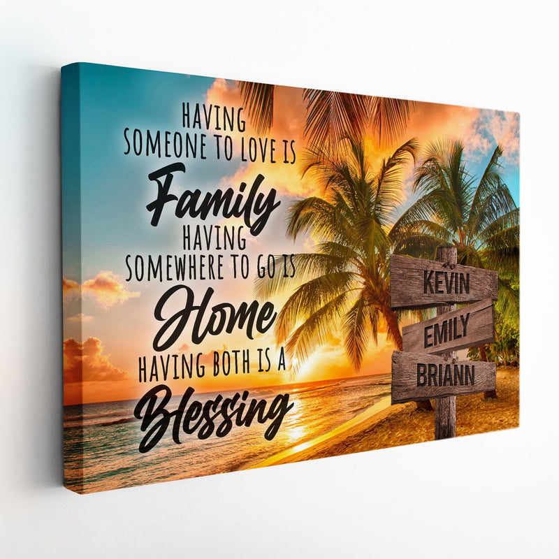 Personalized Family Name Sign Canvas Wall Art Sunset Palm Beach Family Home Blessing Custom Street Sign Anniversary Gift For Him Her Mom Dad CANLA15_Multi Name Canvas