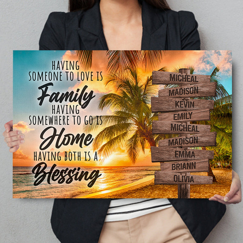 Personalized Family Name Sign Canvas Wall Art Sunset Palm Beach Family Home Blessing Custom Street Sign Anniversary Gift For Him Her Mom Dad CANLA15_Multi Name Canvas