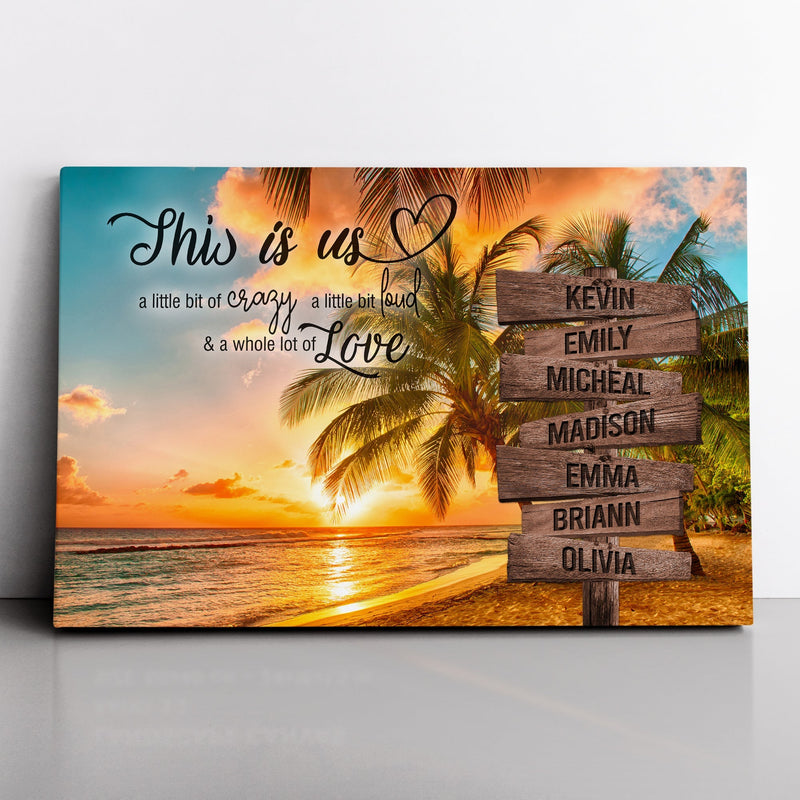 Personalized Family Name Sign Canvas Wall Art, Sunset Palm Beach This Is Us Custom Street Sign, Wedding Anniversary Gift For Him Her Mom Dad CANLA15_Multi Name Canvas