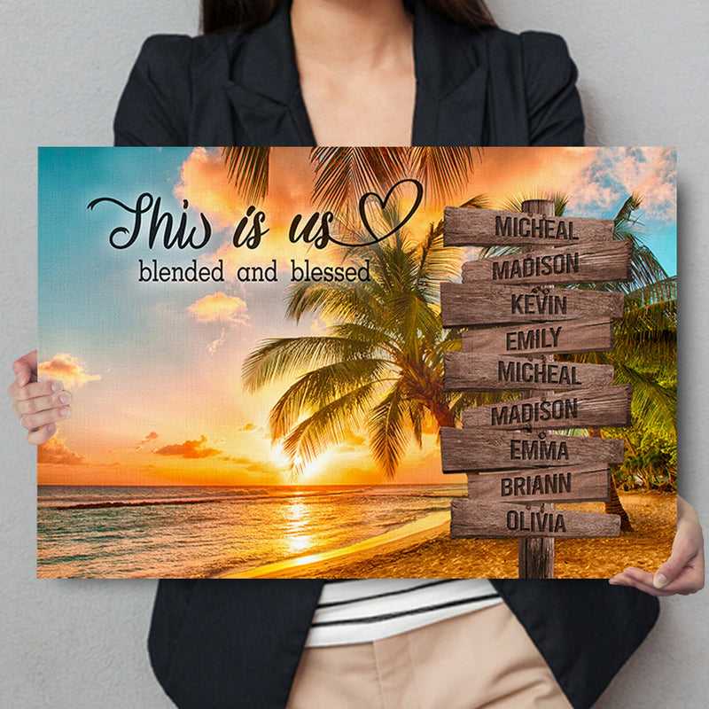 Personalized Family Name Sign Canvas Wall Art, Sunset Palm Beach This Is Us, Custom Street Sign Wedding Anniversary Gift For Him Her Mom Dad CANLA15_Multi Name Canvas