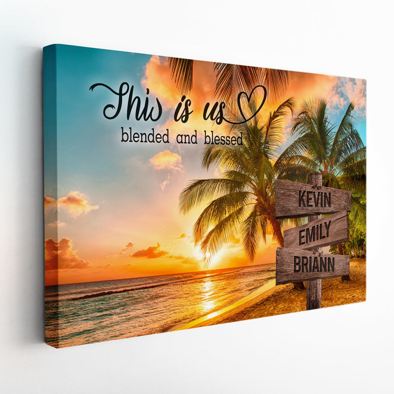 Personalized Family Name Sign Canvas Wall Art, Sunset Palm Beach This Is Us, Custom Street Sign Wedding Anniversary Gift For Him Her Mom Dad CANLA15_Multi Name Canvas