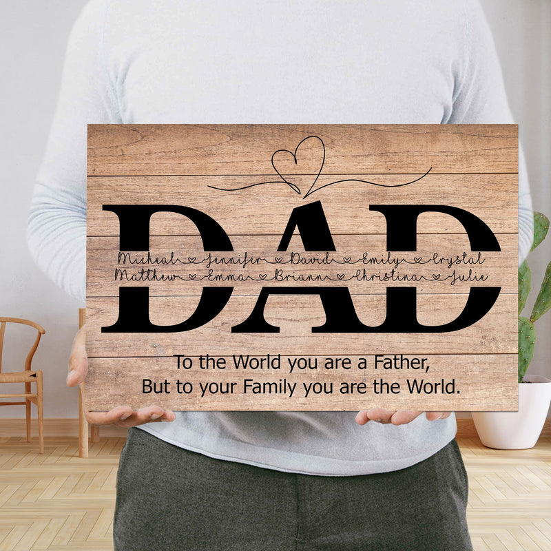 Personalized Fathers Day Gifts From Son Daughter Kids - Happy Fathers Day Sign Home Decor, Custom Dad Sign With Kids Names Framed Wall Art CANLA15_Family Canvas