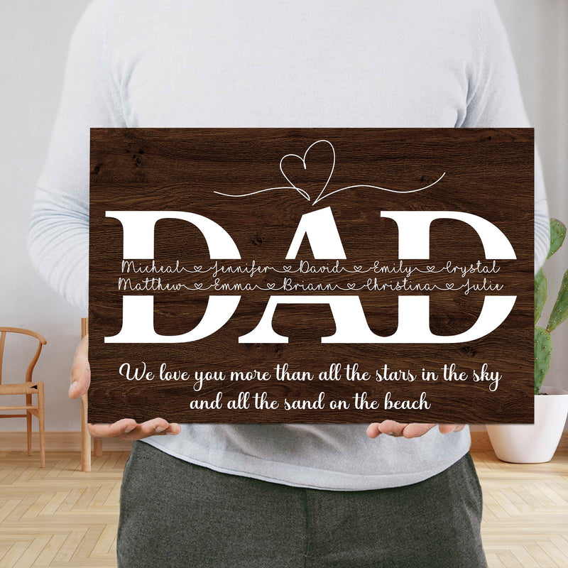 Personalized Fathers Day Gifts From Son Daughter Kids - Happy Fathers Day Sign Home Decor, Custom Dad Sign With Kids Names Framed Wall Art CANLA15_Family Canvas