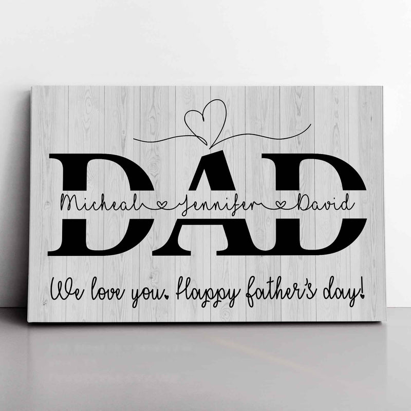 Personalized Framed Wall Art Fathers Day Gifts From Son Daughter Kids - Happy Fathers Day Sign Home Decor, Custom Dad Sign With Kids Names CANLA15_Family Canvas