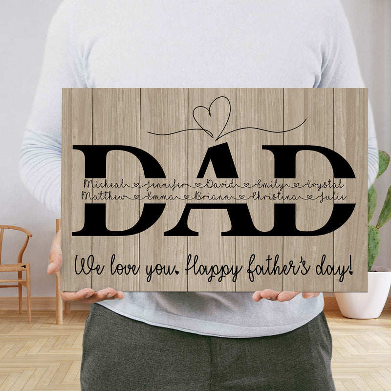 Personalized Framed Wall Art Fathers Day Gifts From Son Daughter Kids - Happy Fathers Day Sign Home Decor, Custom Dad Sign With Kids Names CANLA15_Family Canvas