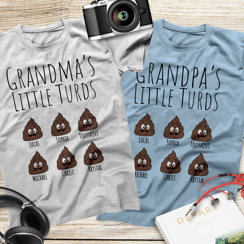 Personalized Grandchildren's Names Grandma's Little Turds T Shirt, Grandpa's Little Turds, Mommy's Little Turds, Grandparent's Day Gift Tee SHIRTS_Little Turds Shirt