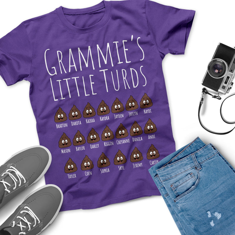 Personalized Grandchildren's Names Grandma's Little Turds T Shirt, Grandpa's Little Turds, Mommy's Little Turds, Grandparent's Day Gift Tee SHIRTS_Little Turds Shirt