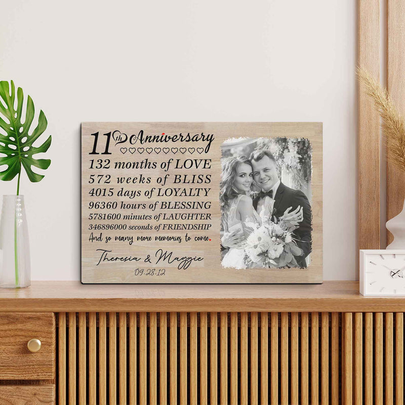 Personalized Marriage Picture Frames 11 Year Anniversary For Husband Wife Him Her Parents Birthday Gifts, Eleven Year Marriage Photo 11th Wedding Anniversary For Couple Ideas Canvas CANLA15_Anniversary Canvas