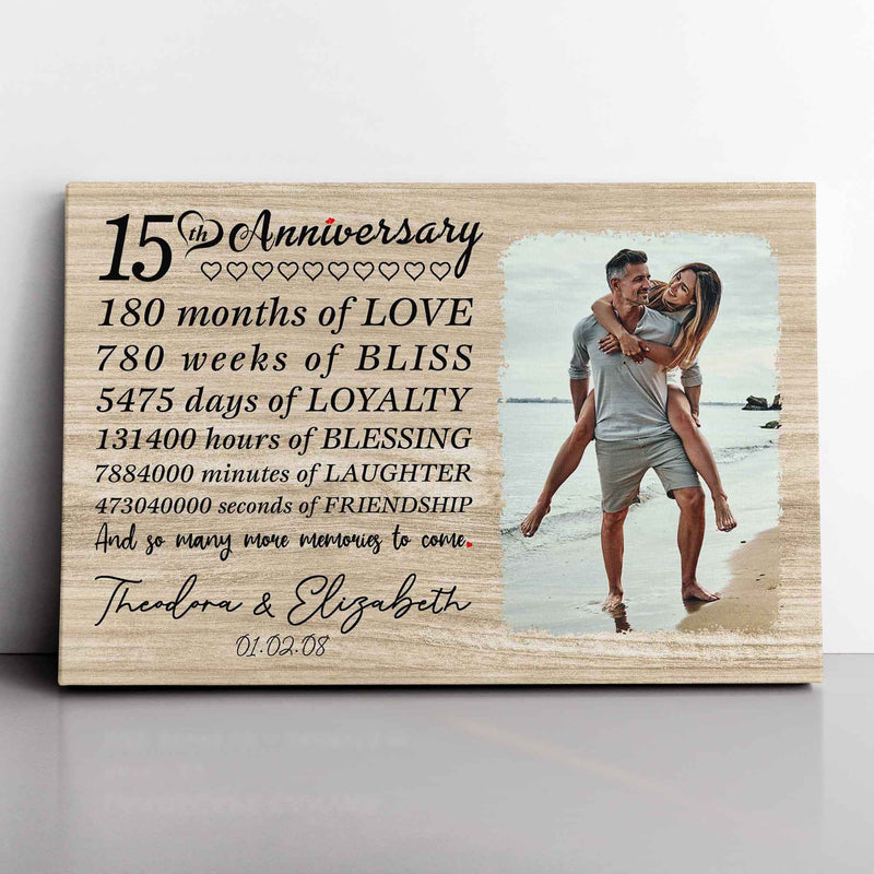 Personalized Marriage Picture Frames 15 Year Anniversary For Husband Wife Him Her Parents Birthday Gifts, Fifteen Year Marriage Photo 15th Wedding Anniversary For Couple Ideas Canvas CANLA15_Anniversary Canvas