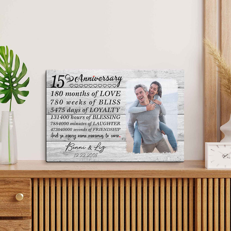 Personalized Marriage Picture Frames 15 Year Anniversary For Husband Wife Him Her Parents Birthday Gifts, Fifteen Year Marriage Photo 15th Wedding Anniversary For Couple Ideas Canvas CANLA15_Anniversary Canvas