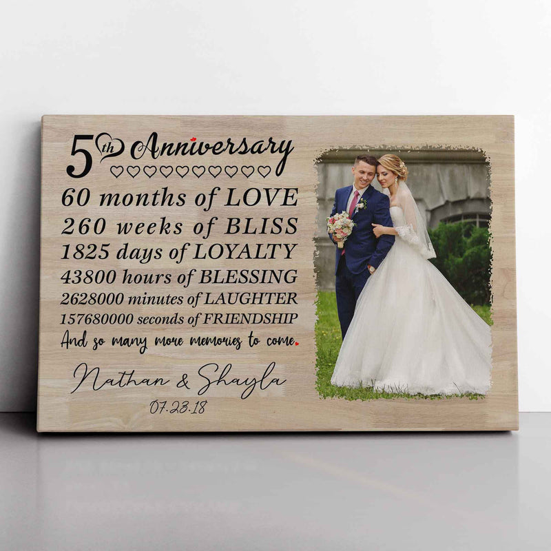 Personalized Marriage Picture Frames Our 5 Year Anniversary For Boyfriend Girlfriends Husband Wife Him Her Birthday Gifts, Fifth Wedding Five Year 5th Anniversary For Couple Canvas CANLA15_Anniversary Canvas
