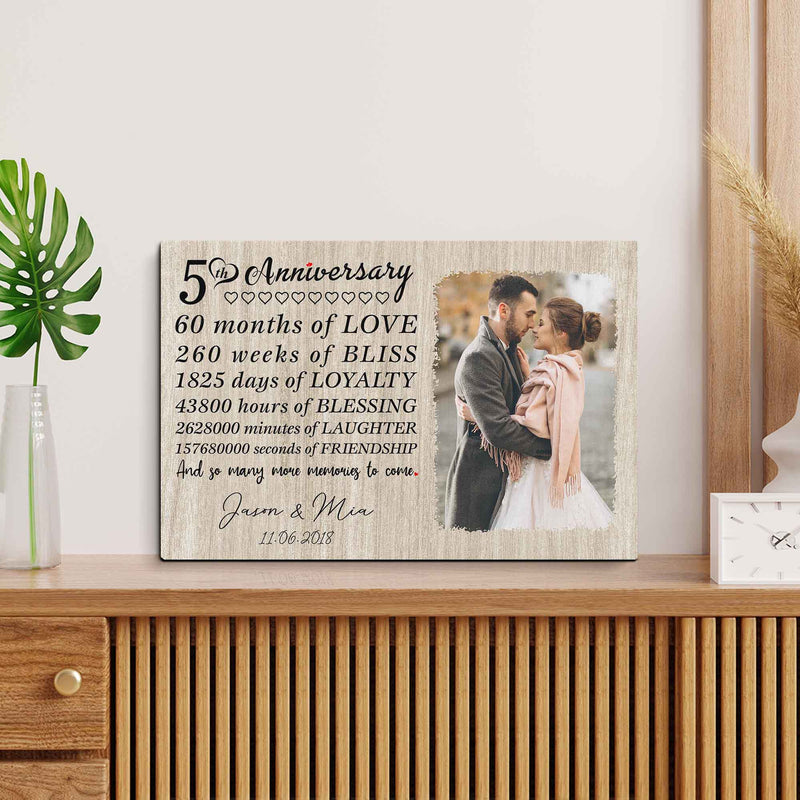 Personalized Marriage Picture Frames Our 5 Year Anniversary For Boyfriend Girlfriends Husband Wife Him Her Birthday Gifts, Fifth Wedding Five Year 5th Anniversary For Couple Canvas CANLA15_Anniversary Canvas