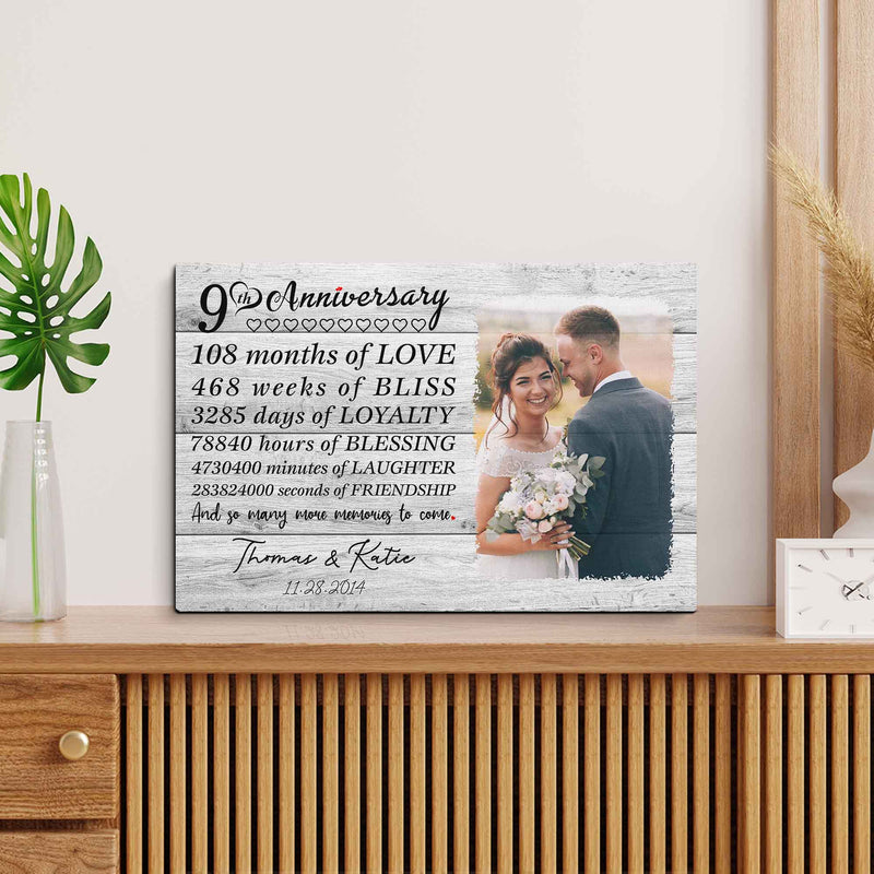 Personalized Marriage Picture Frames Our 9 Year Anniversary For Boyfriend Girlfriends Husband Wife Him Her Birthday Gifts, Ninth Wedding Nine Year 9th Anniversary For Couple Canvas CANLA15_Anniversary Canvas