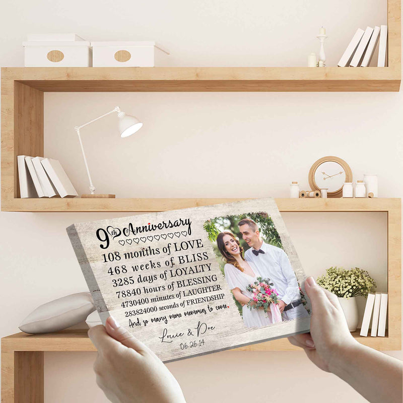 Personalized Marriage Picture Frames Our 9 Year Anniversary For Boyfriend Girlfriends Husband Wife Him Her Birthday Gifts, Ninth Wedding Nine Year 9th Anniversary For Couple Canvas CANLA15_Anniversary Canvas