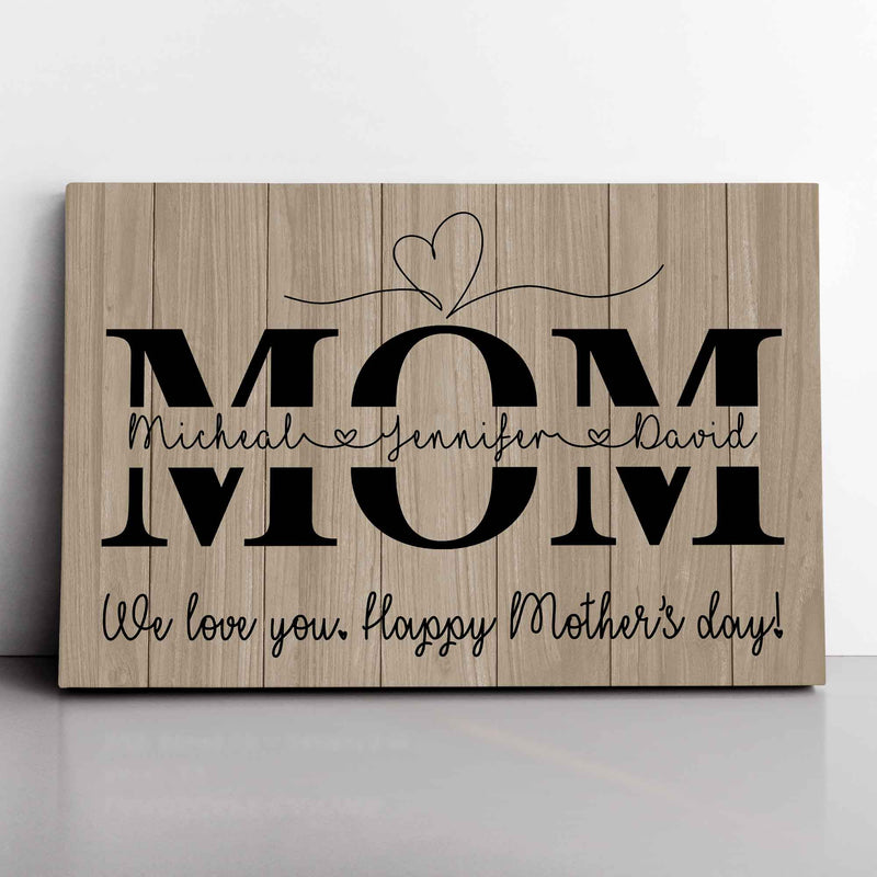 Personalized Mothers Day Gifts From Son Daughter Kids - Happy Mothers Day Sign Home Decor, Custom Mom Sign With Kids Names Framed Wall Art CANLA15_Family Canvas