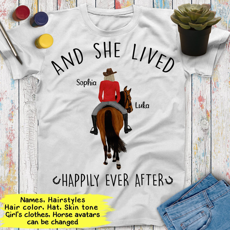 Personalized Name Horse Girl Shirt And She Live Happily Ever After, Custom Gift For Horse Lover Best Friend Shirts Women Shirt Cowgirl Shirt SHIRTS_Horse Shirt