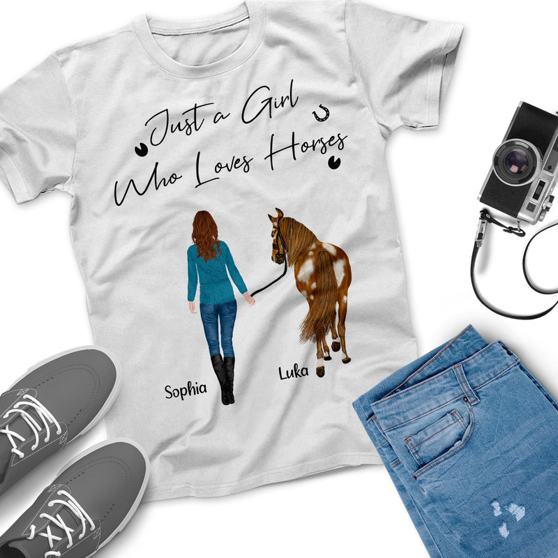 Personalized Name Horse Girl Shirt, Just A Girl Who Loves Horses, Custom Gift For Horse Lover, Best Friend Shirts, Women Shirt Cowgirl Shirt SHIRTS_Horse Shirt