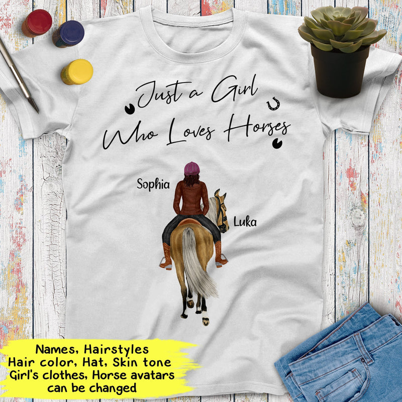 Personalized Name Horse Girl Shirt, Just A Girl Who Loves Horses, Custom Gift For Horse Lover, Best Friend Shirts, Women Shirt Cowgirl Shirt SHIRTS_Horse Shirt